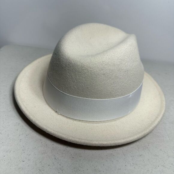 Montique White Color 2 1/2 Inch Wide Brim Wool Felt Hat SZ L PN 114874 - Picture 3 of 7